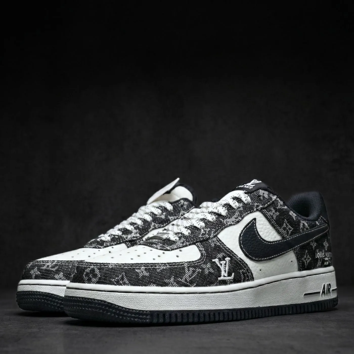 Black Denim LV Air Force 1 sold by Drippy Custom Many