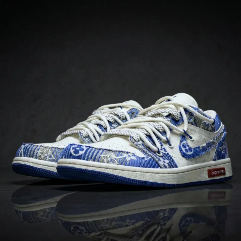 Indigo Stitch LV Air Jordan 1 sold by Drippy Custom Many