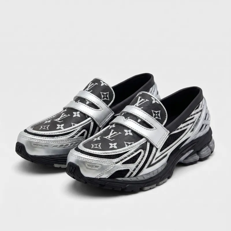Silver Black LV New Balance 1906L Loafers made by Drippy Custom Many