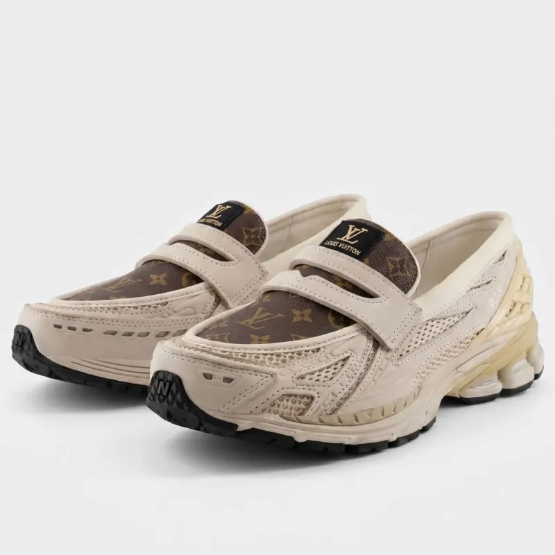 Khaki LV New Balance 1906L Loafers made by Drippy Custom Many