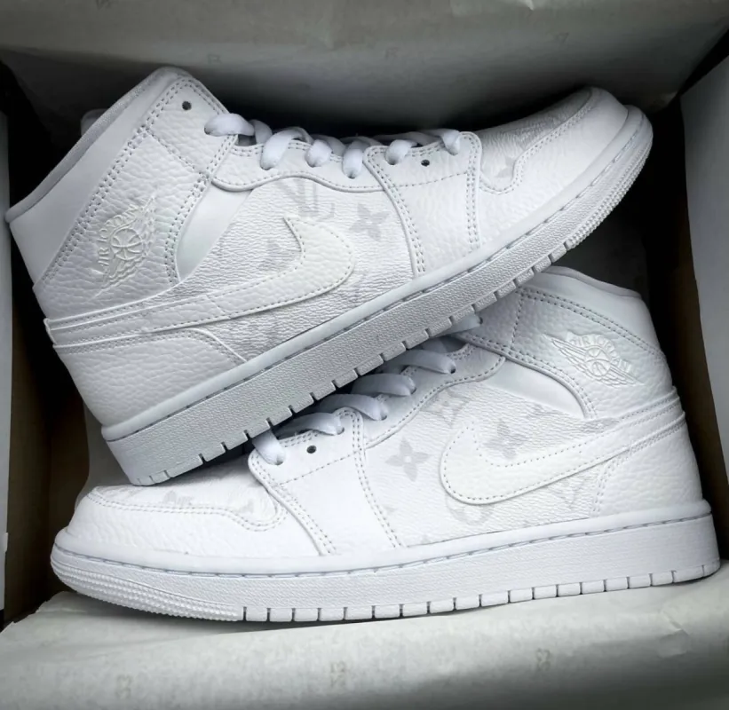 White LV Jordan 1 Mid sold by Drippy Custom Many