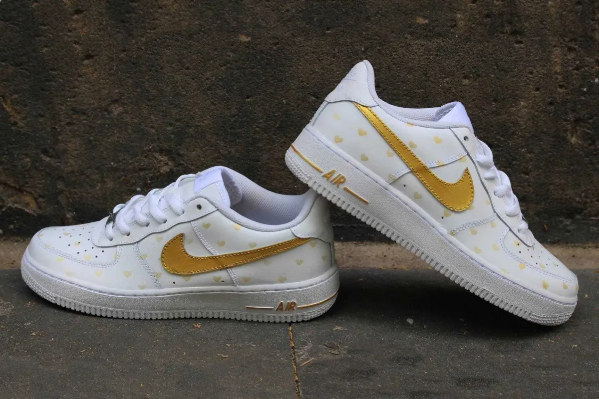 'Gold Hearts' Air Force 1 sold by Drippy Custom Many