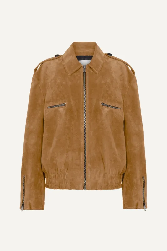 Sadie Suede Leather Jacket - Deep Sand (W/S) RRP £650 sold by DUCIE