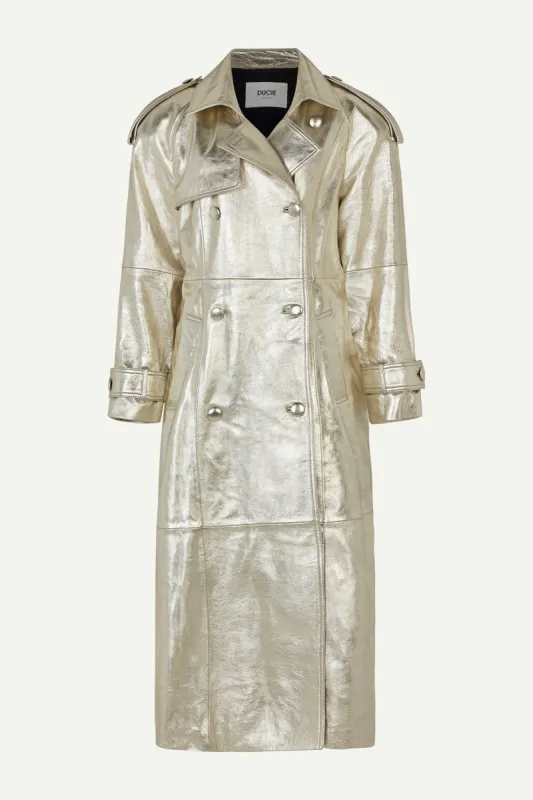 Everly Leather Trench Coat  -  Gold (W/S) RRP £1095 sold by DUCIE