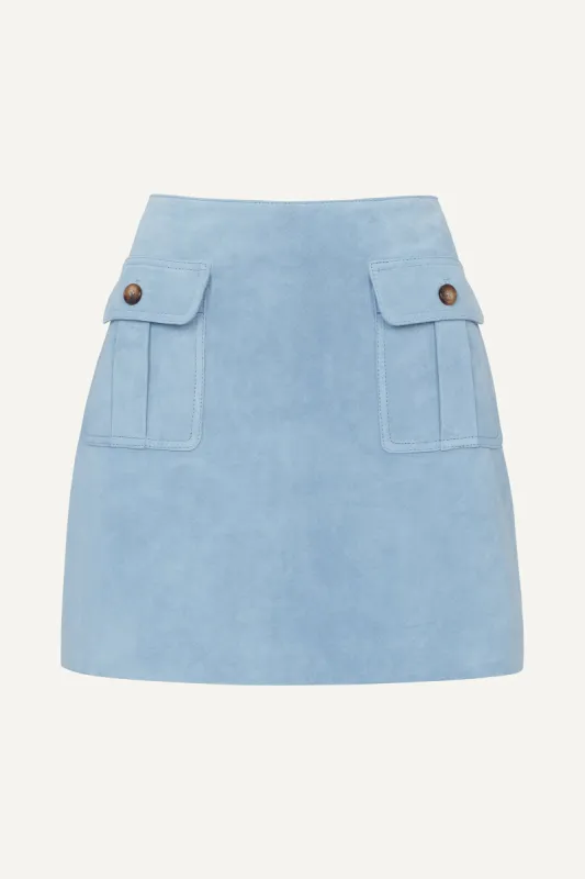 Hayla Suede Mini Skirt - Sky Blue (W/S) RRP £255 sold by DUCIE