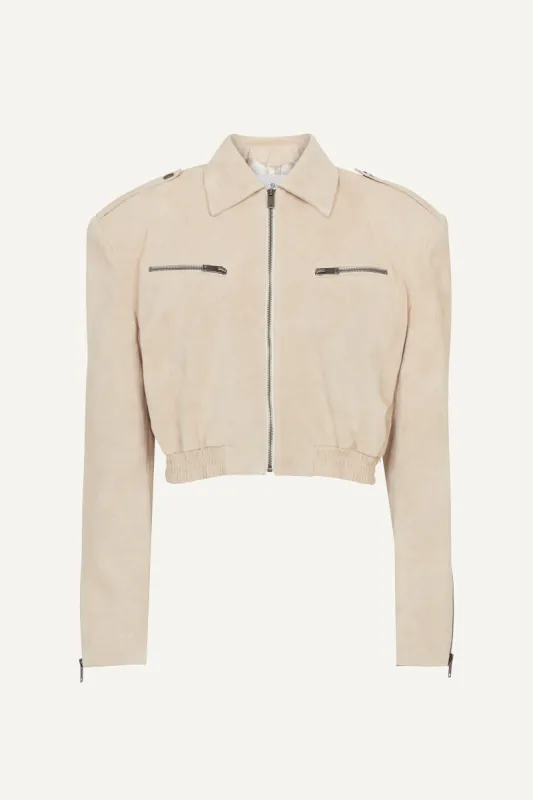 Dakota Cropped Suede Bomber Jacket - Creme (W/S) RRP £595 sold by DUCIE
