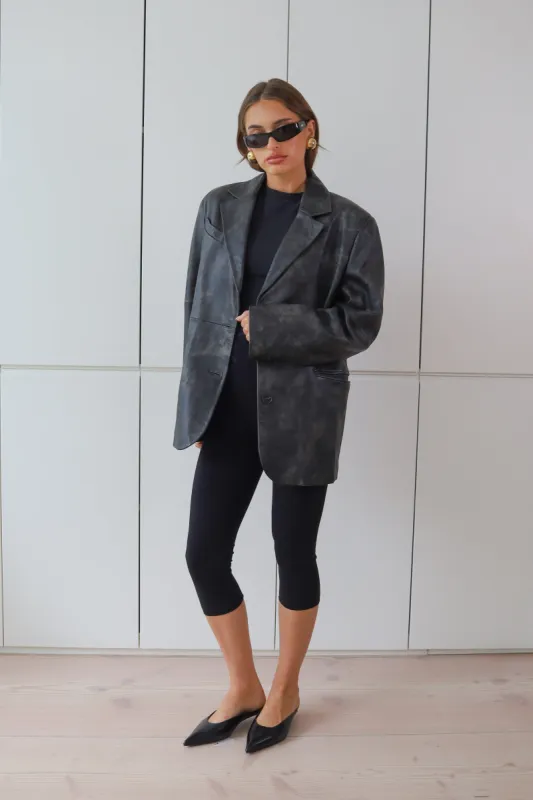 JAZZ DISTRESSED LEATHER BLAZER made by DUCIE