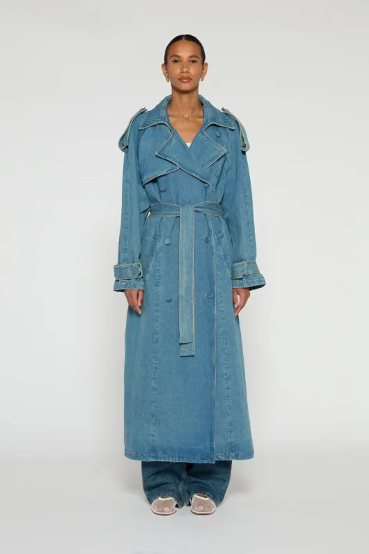 Everly Denim Trench Coat sold by DUCIE