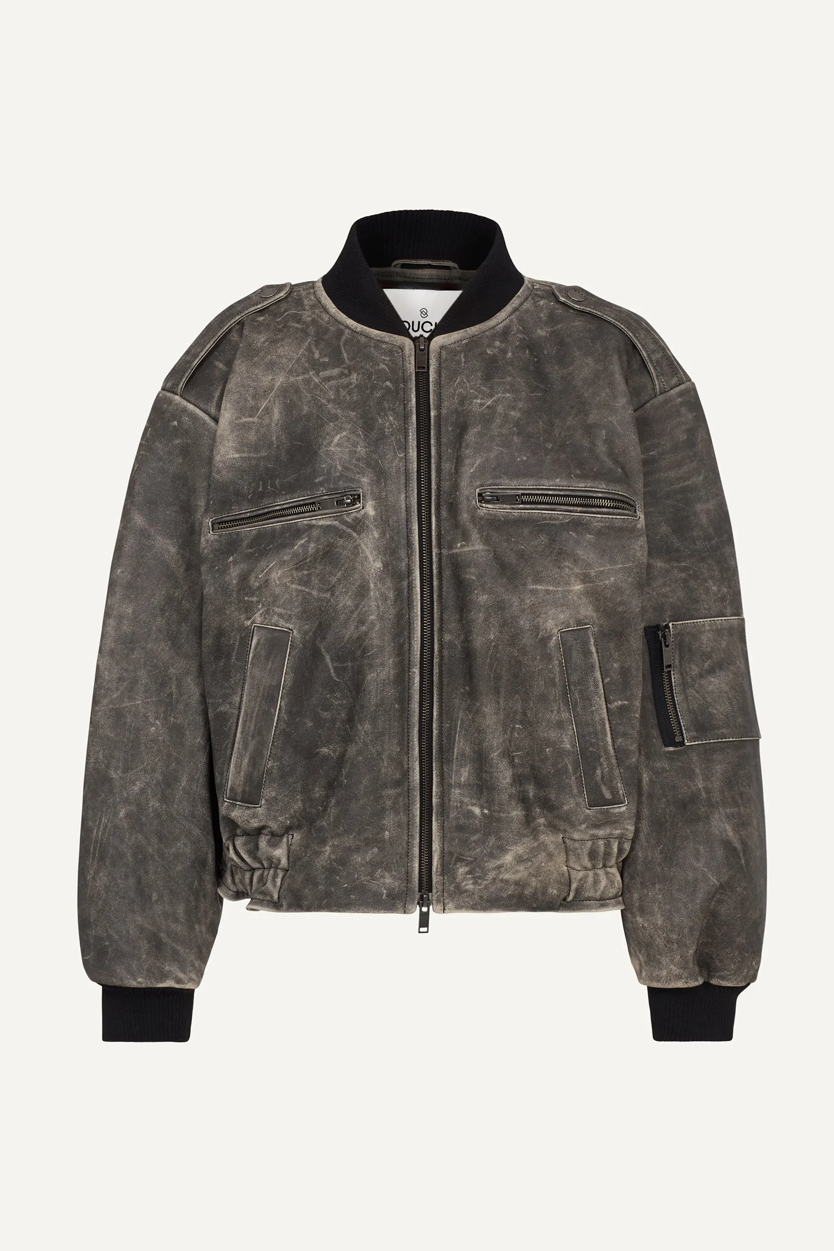 Luna Distressed Leather Bomber Jacket sold by DUCIE product image thumbnail 2