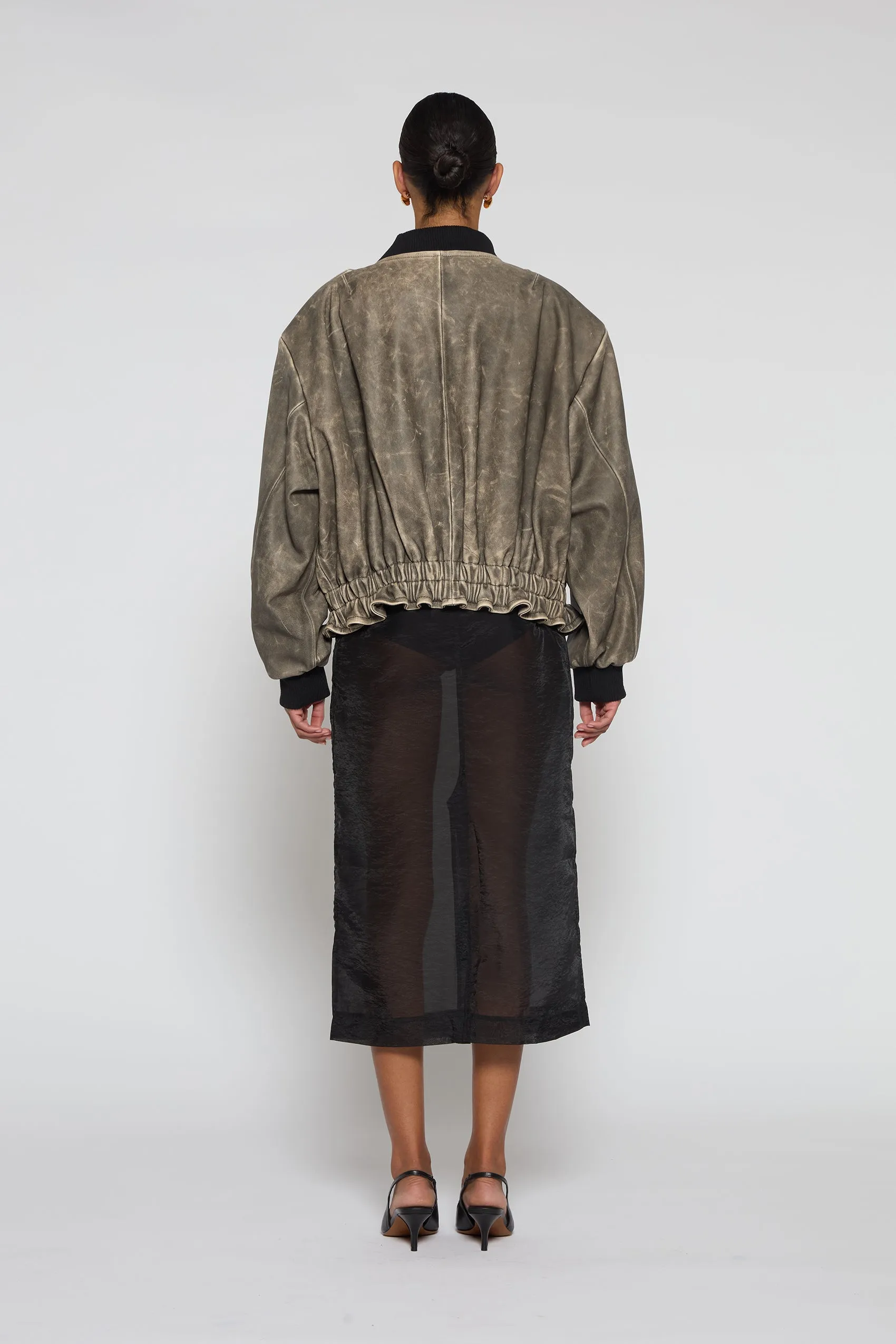Luna Distressed Leather Bomber Jacket sold by DUCIE product image thumbnail 3