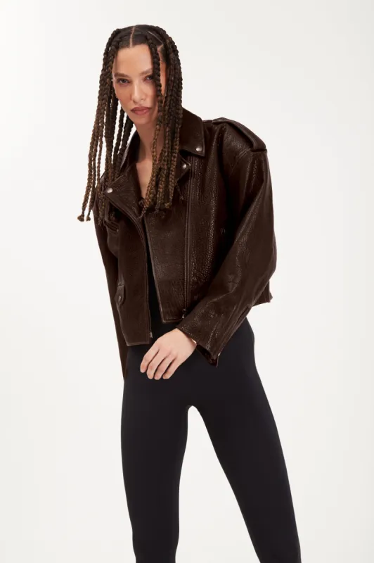 Ophelia Cropped Leather Biker Jacket - Bitter Chocolate (W/S) RRP £770 sold by DUCIE