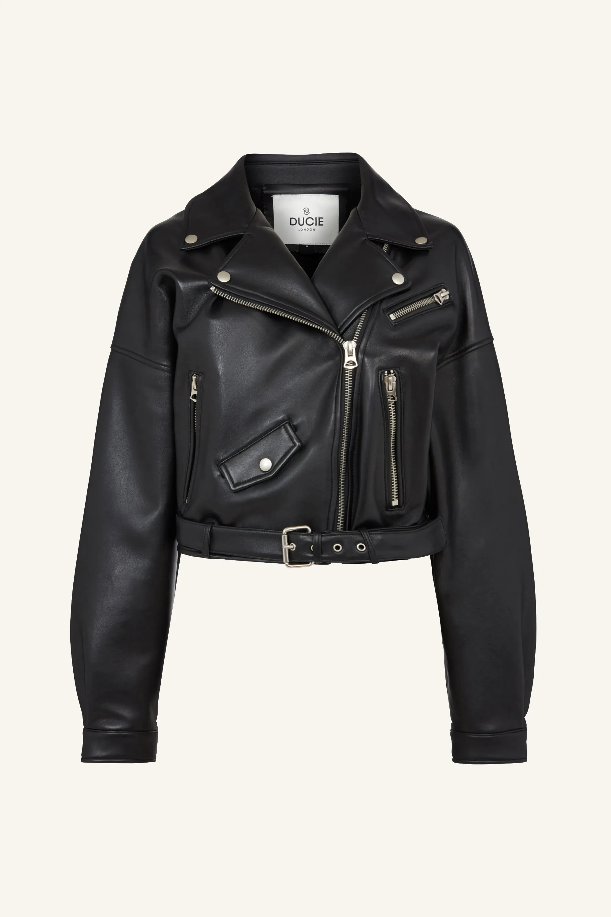 Tanya Cropped Leather Biker Jacket sold by DUCIE product image thumbnail 2