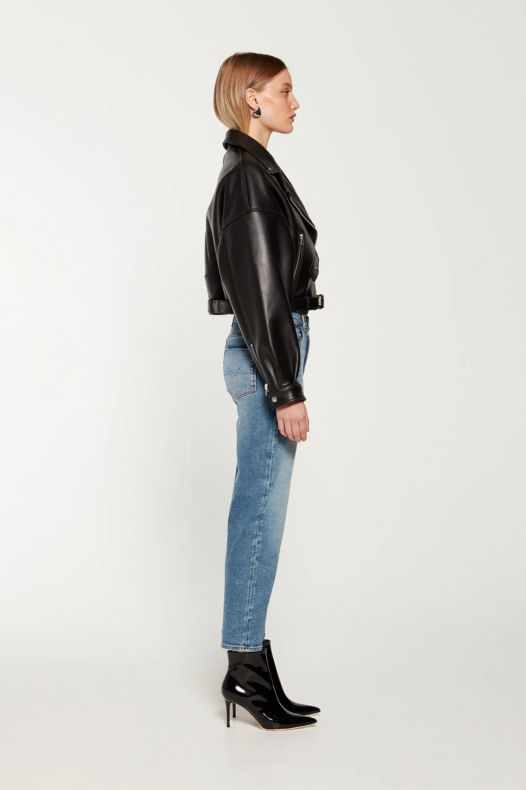 Tanya Cropped Leather Biker Jacket sold by DUCIE product image thumbnail 3