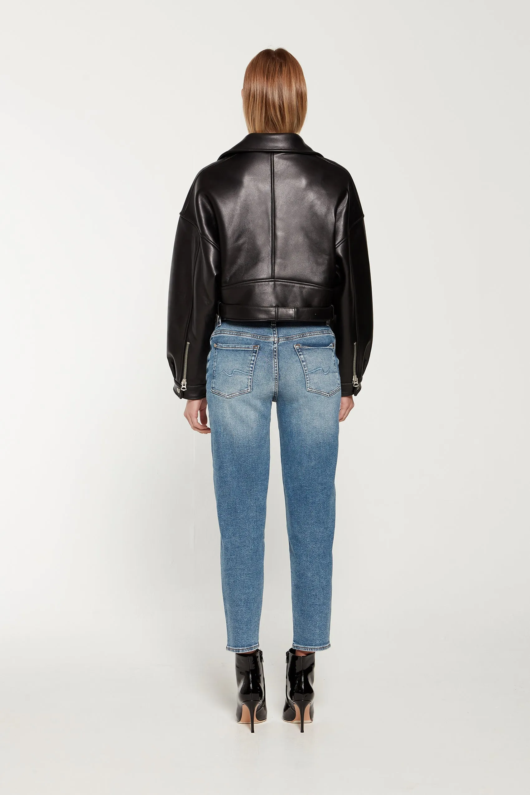 Tanya Cropped Leather Biker Jacket sold by DUCIE product image thumbnail 4