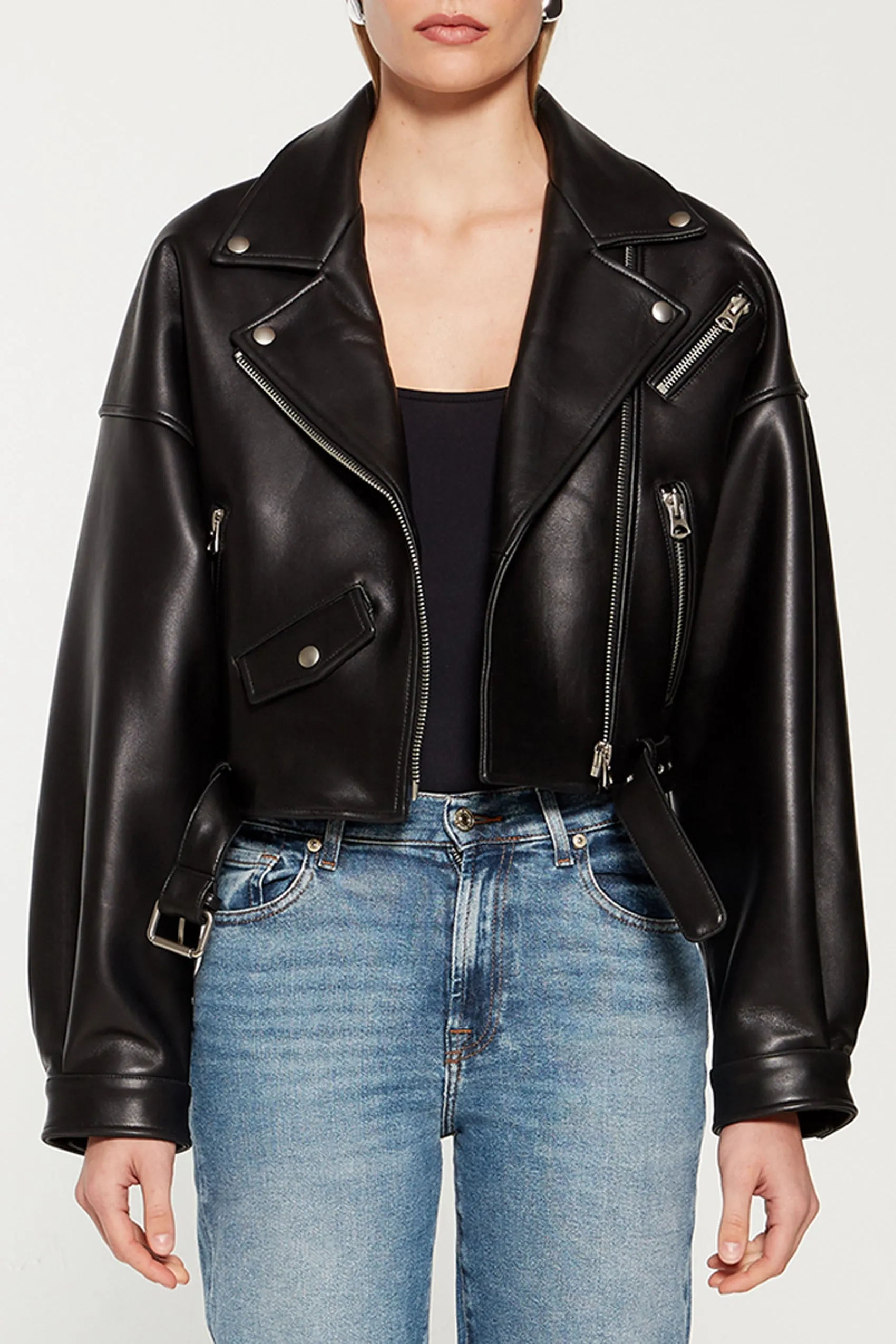 Tanya Cropped Leather Biker Jacket sold by DUCIE product image thumbnail 5