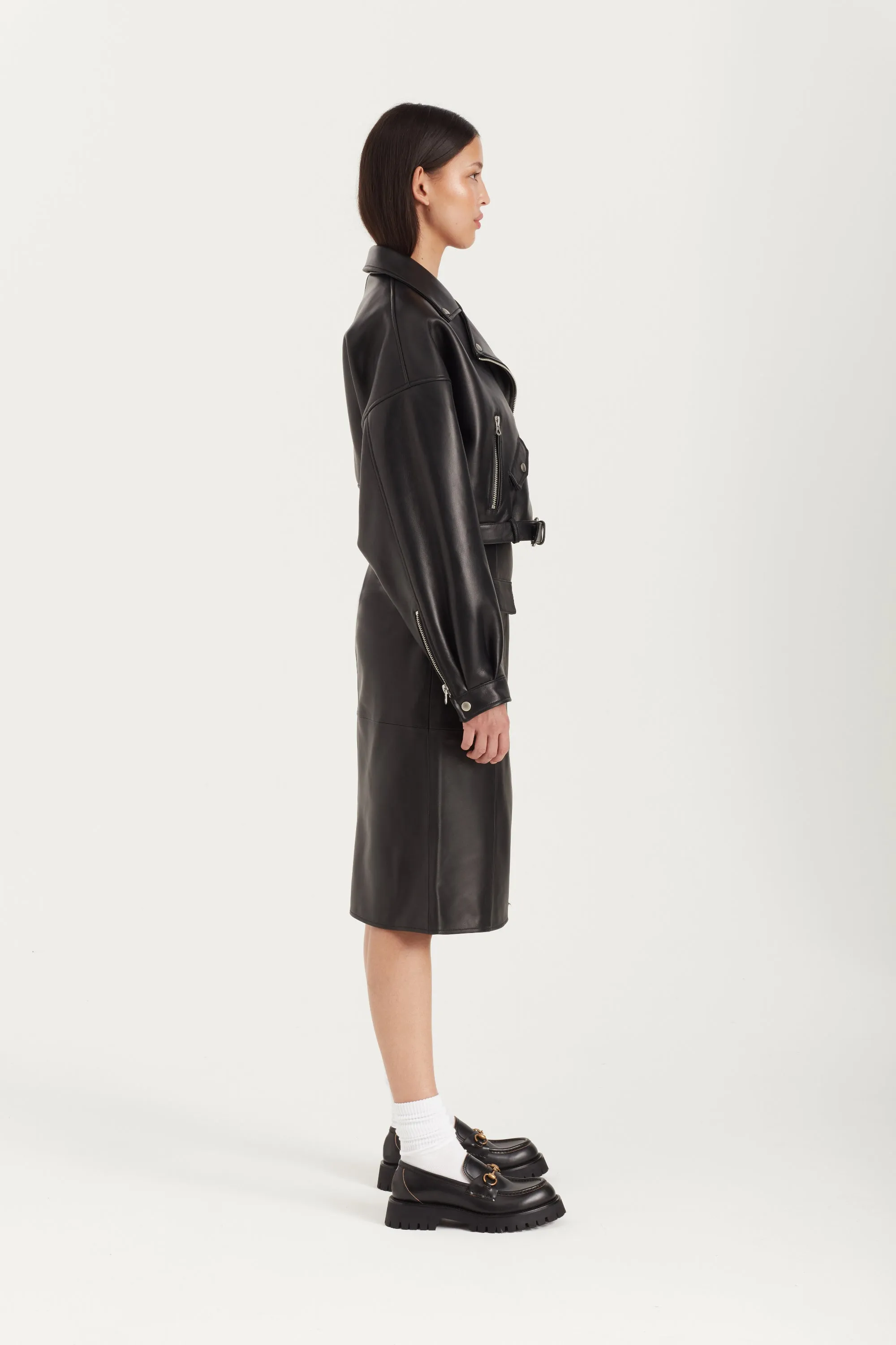 Tanya Cropped Leather Biker Jacket - Black (W/S) RRP £485 sold by DUCIE product image thumbnail 5