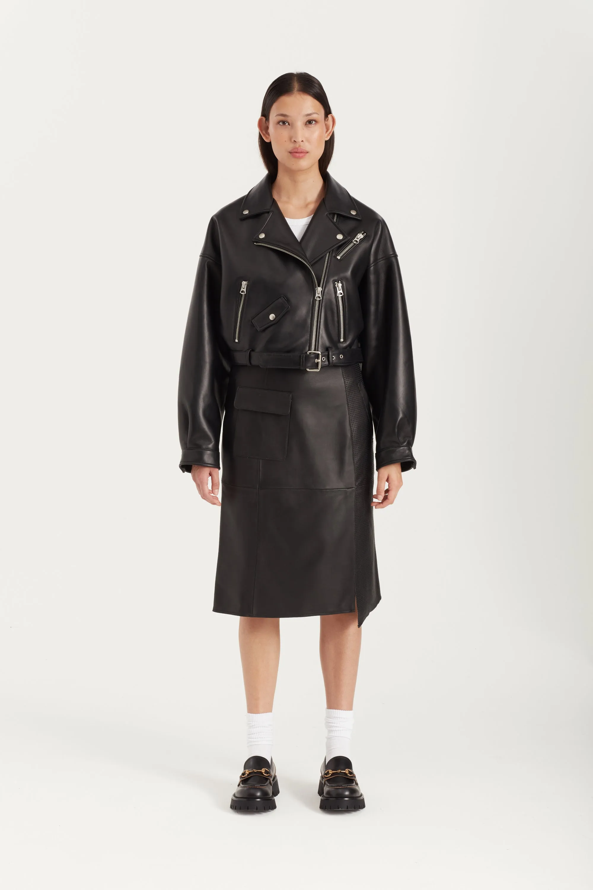 Tanya Cropped Leather Biker Jacket - Black (W/S) RRP £485 sold by DUCIE product image thumbnail 2