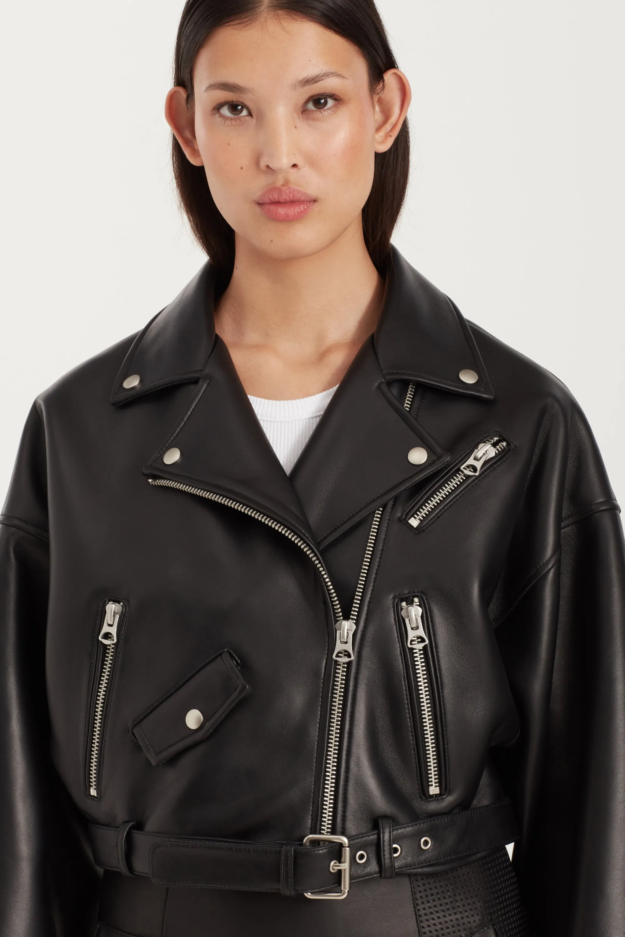 Tanya Cropped Leather Biker Jacket - Black (W/S) RRP £485 sold by DUCIE product image thumbnail 3