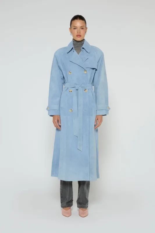 Corrin Suede Trench Coat sold by DUCIE