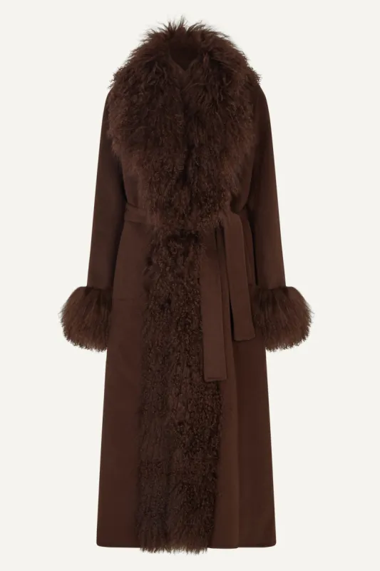 Lola Wool Mongolian Coat- Chocolate (W/S) RRP £640 sold by DUCIE