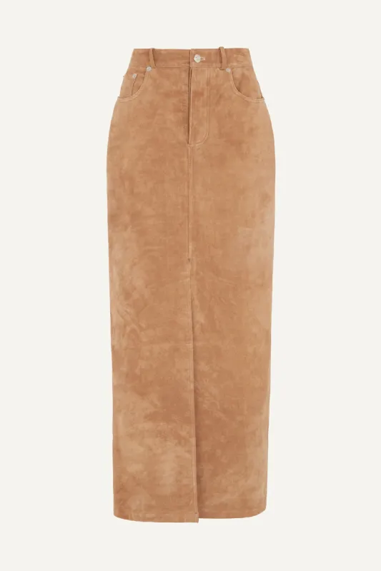 Chicago Suede Maxi Skirt - Deep Sand (W/S) RRP £475 sold by DUCIE