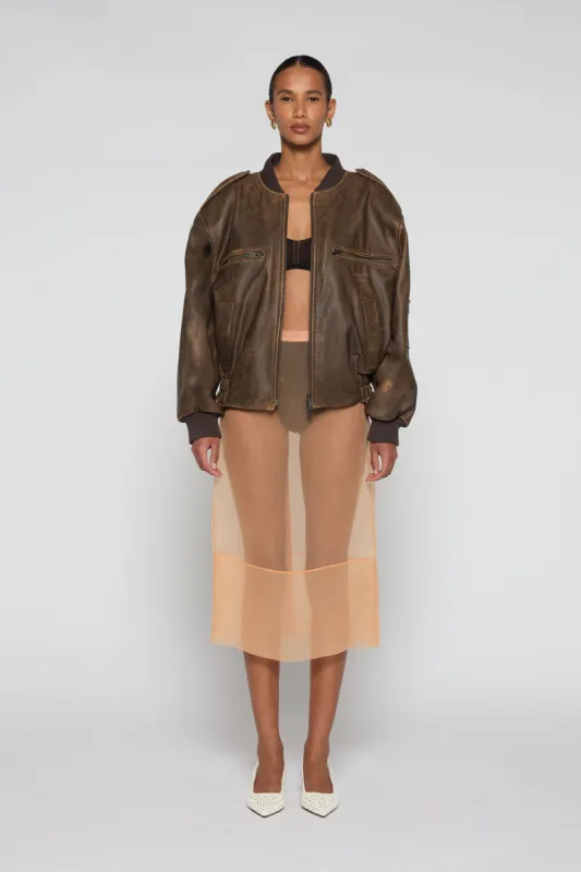 Luna Distressed Leather Bomber Jacket sold by DUCIE