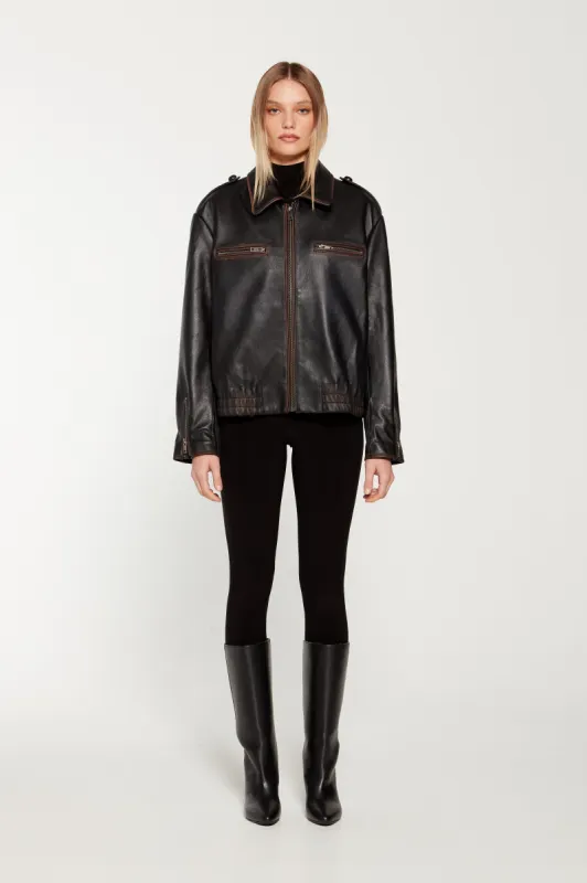 Sadie Vintage Leather Jacket - Brown (W/S) £675 sold by DUCIE