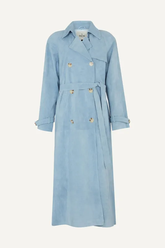 Corrin Suede Trench Coat - Sky Blue (W/S) RRP £970 sold by DUCIE