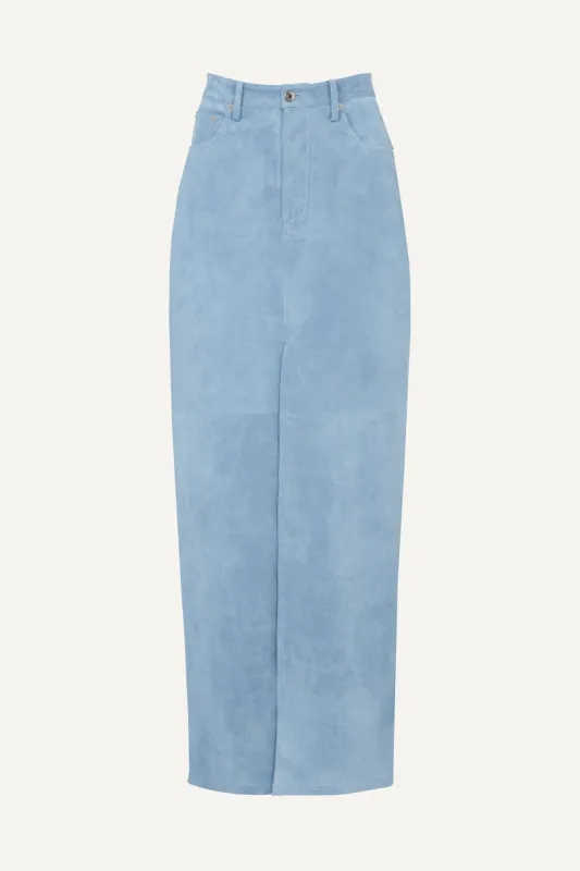Chicago Suede Maxi Skirt - Sky Blue (W/S) RRP £475 sold by DUCIE