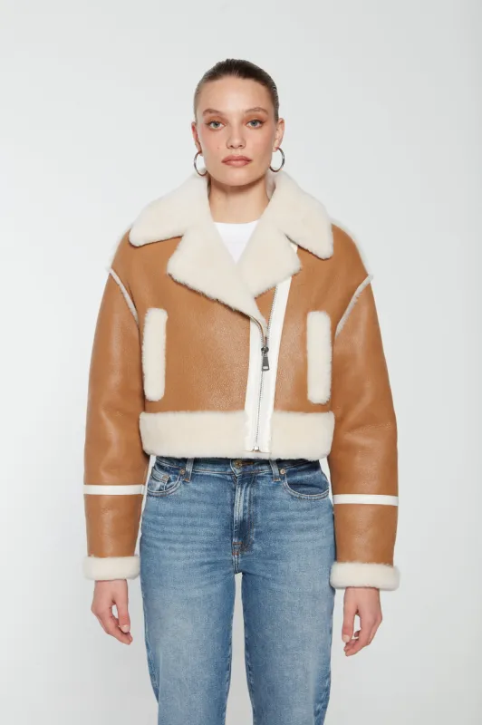 Eloise Cropped Shearling Jacket sold by DUCIE