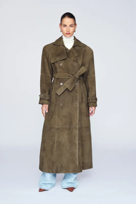 Corrin Suede Trench Coat sold by DUCIE