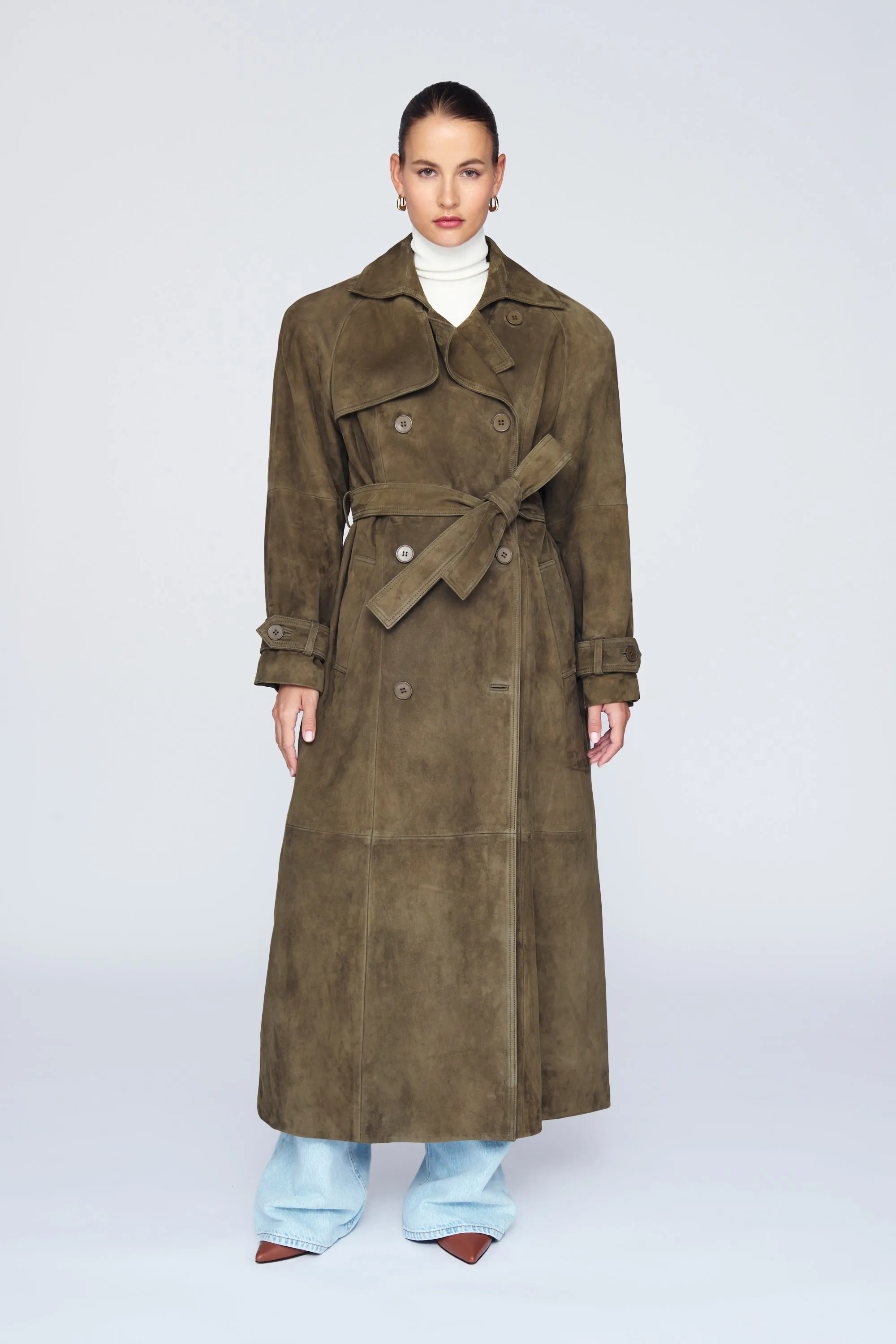 Corrin Suede Trench Coat sold by DUCIE