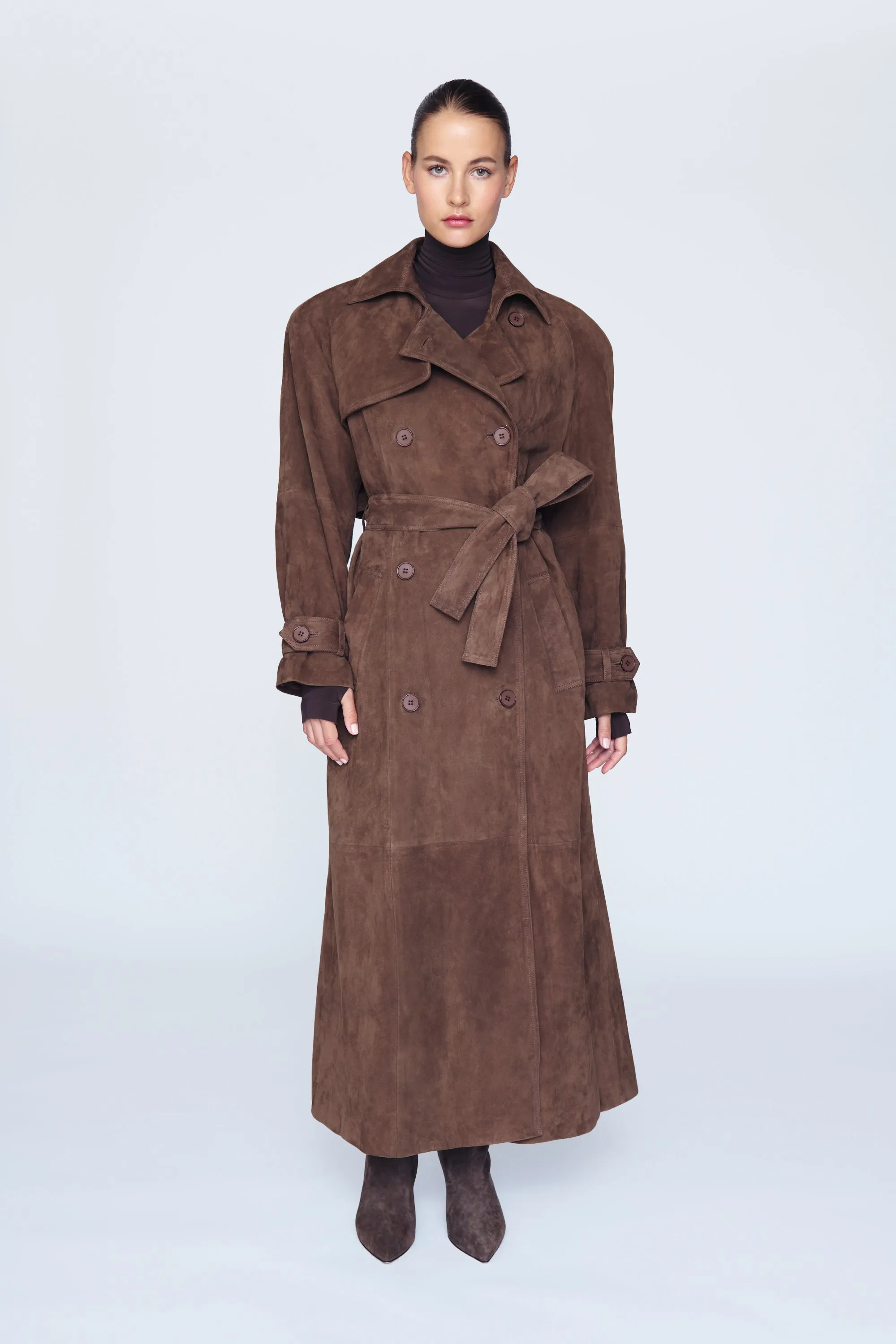 Corrin Suede Trench Coat - Pre Order sold by DUCIE