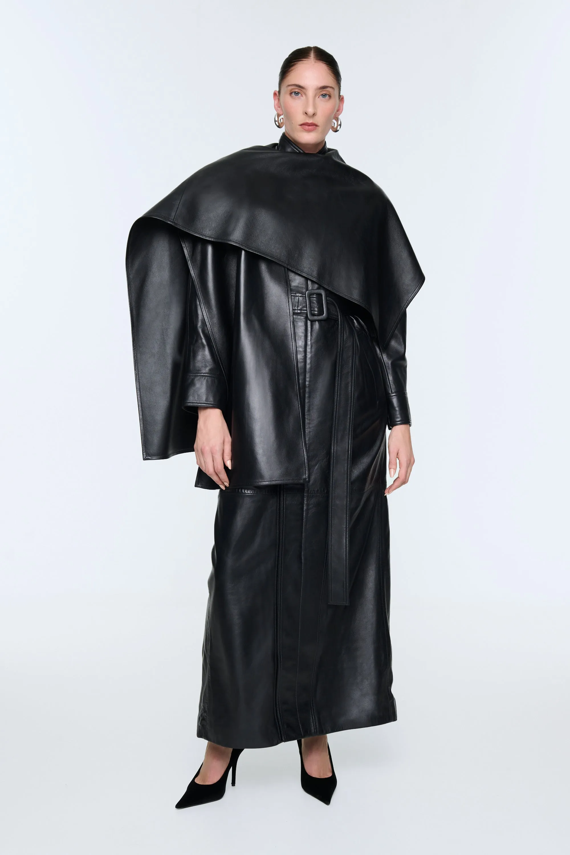 Nina Leather Coat with Scarf sold by DUCIE