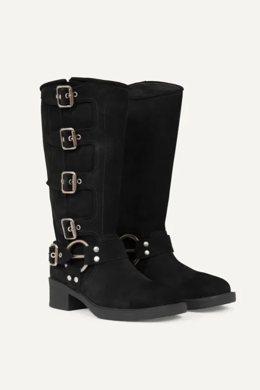 Billie Suede Buckle Boots sold by DUCIE