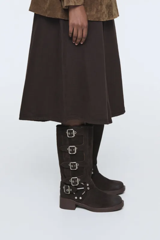 Billie Suede Buckle Boots sold by DUCIE