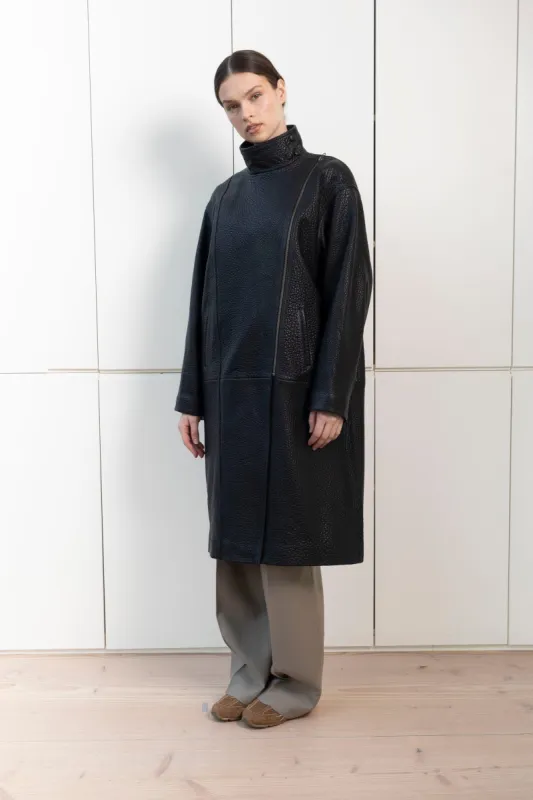 Layla Distressed Leather Coat made by DUCIE