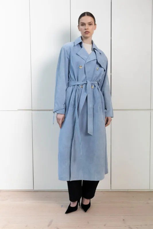 Corrin Suede Trench Coat sold by DUCIE