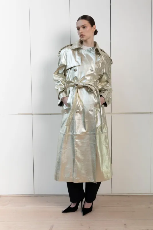 Corrin Leather Trench Coat sold by DUCIE