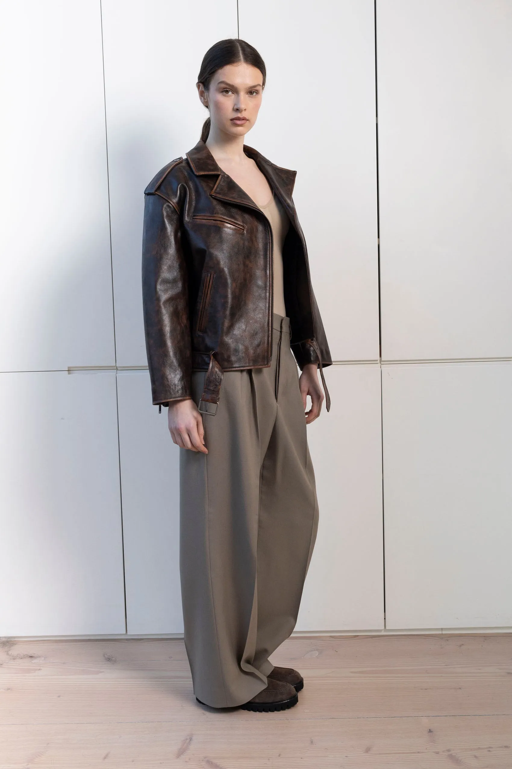 Samantha Distressed Leather Biker Jacket sold by DUCIE product image thumbnail 4