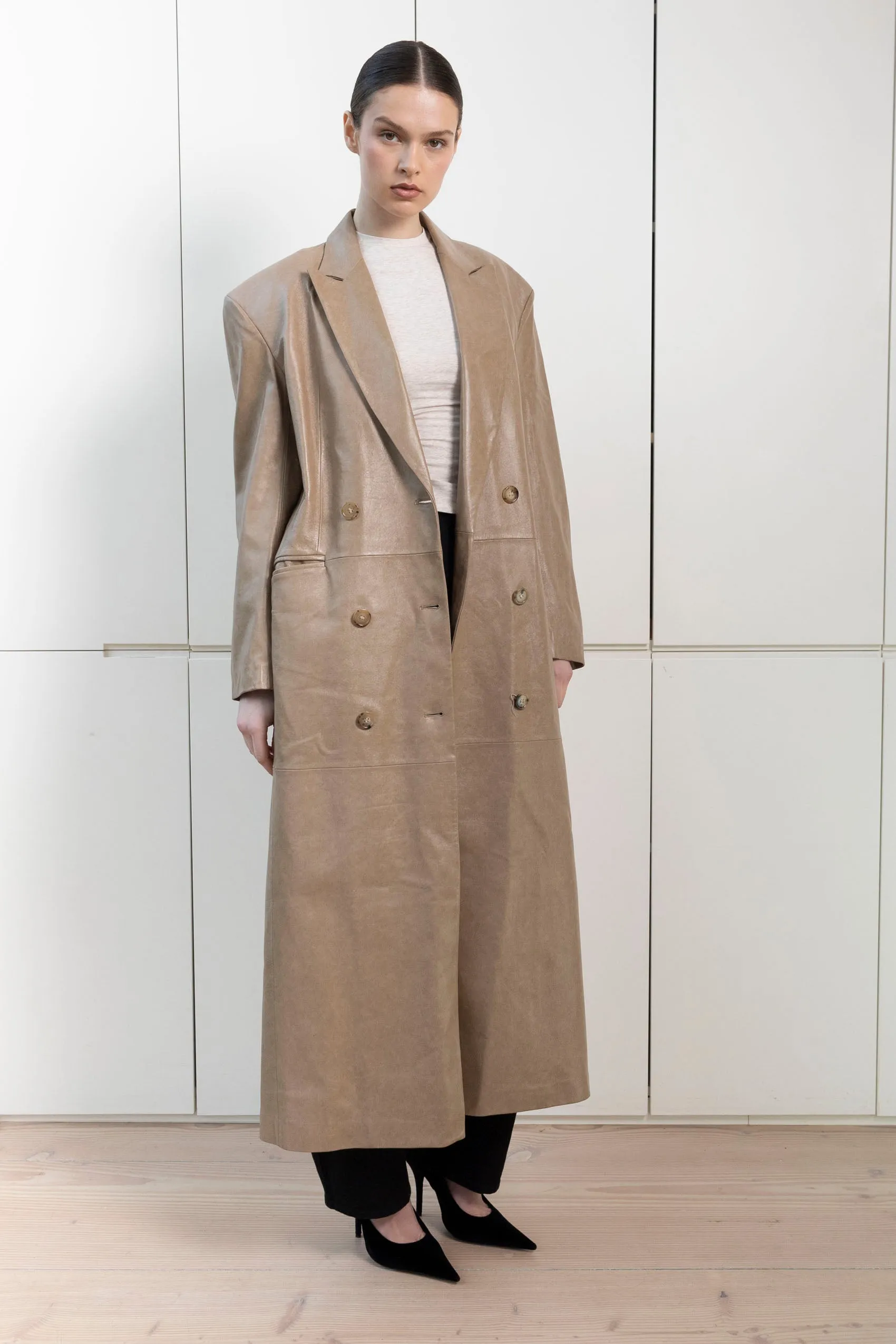 Aggie Leather Coat brown sold by DUCIE product image thumbnail 4
