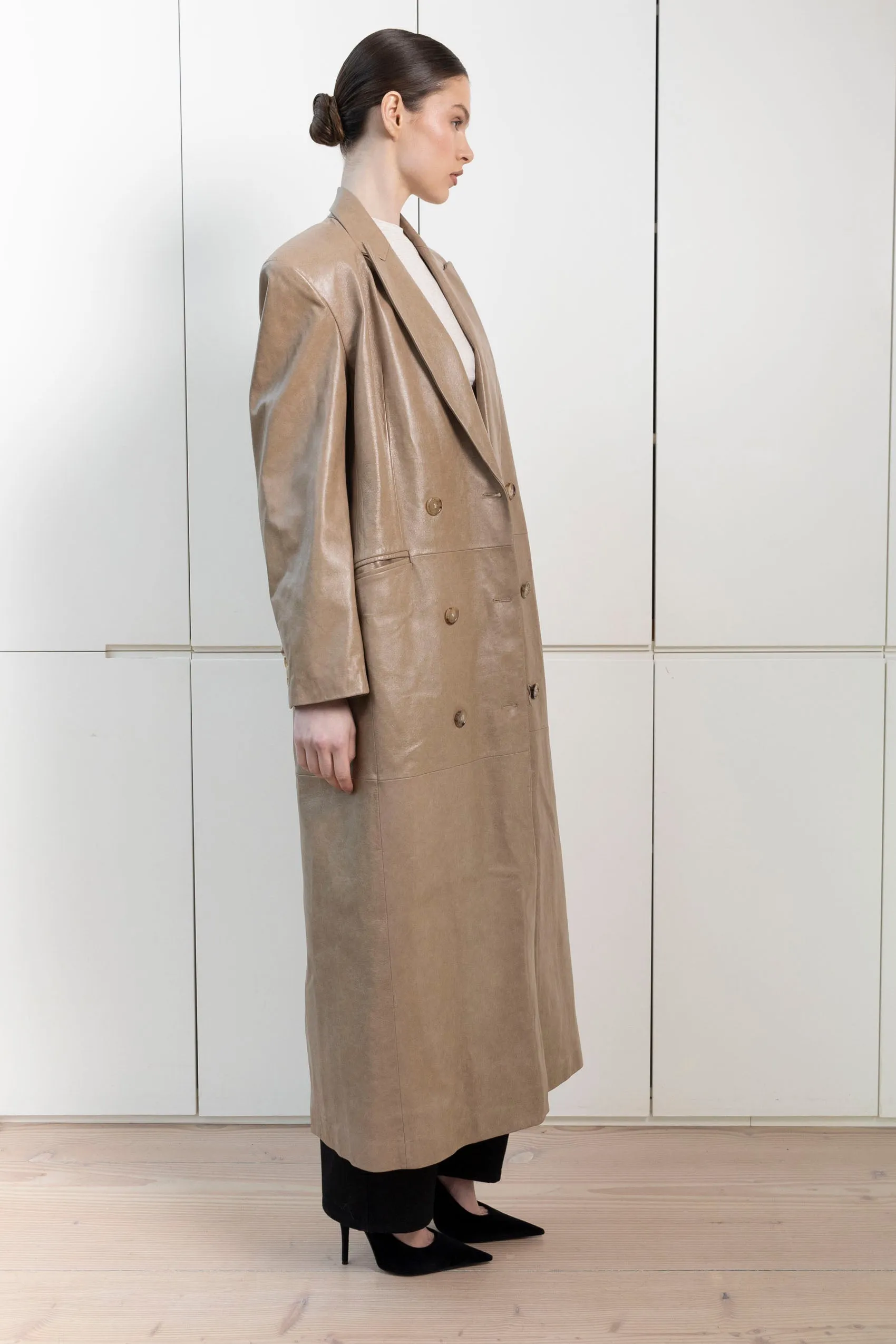 Aggie Leather Coat brown sold by DUCIE product image thumbnail 3