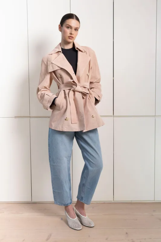 Lisa Suede Belted Coat sold by DUCIE