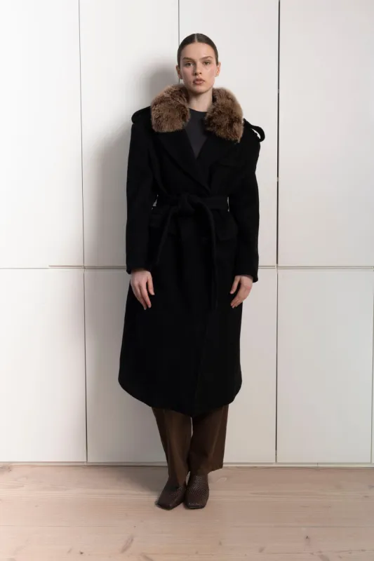 Ola Wool Coat With Fur Neck sold by DUCIE