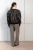 Mila Distressed Leather Bomber Jacket With Shearling Collar sold by DUCIE