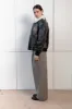 Mila Distressed Leather Bomber Jacket With Shearling Collar sold by DUCIE