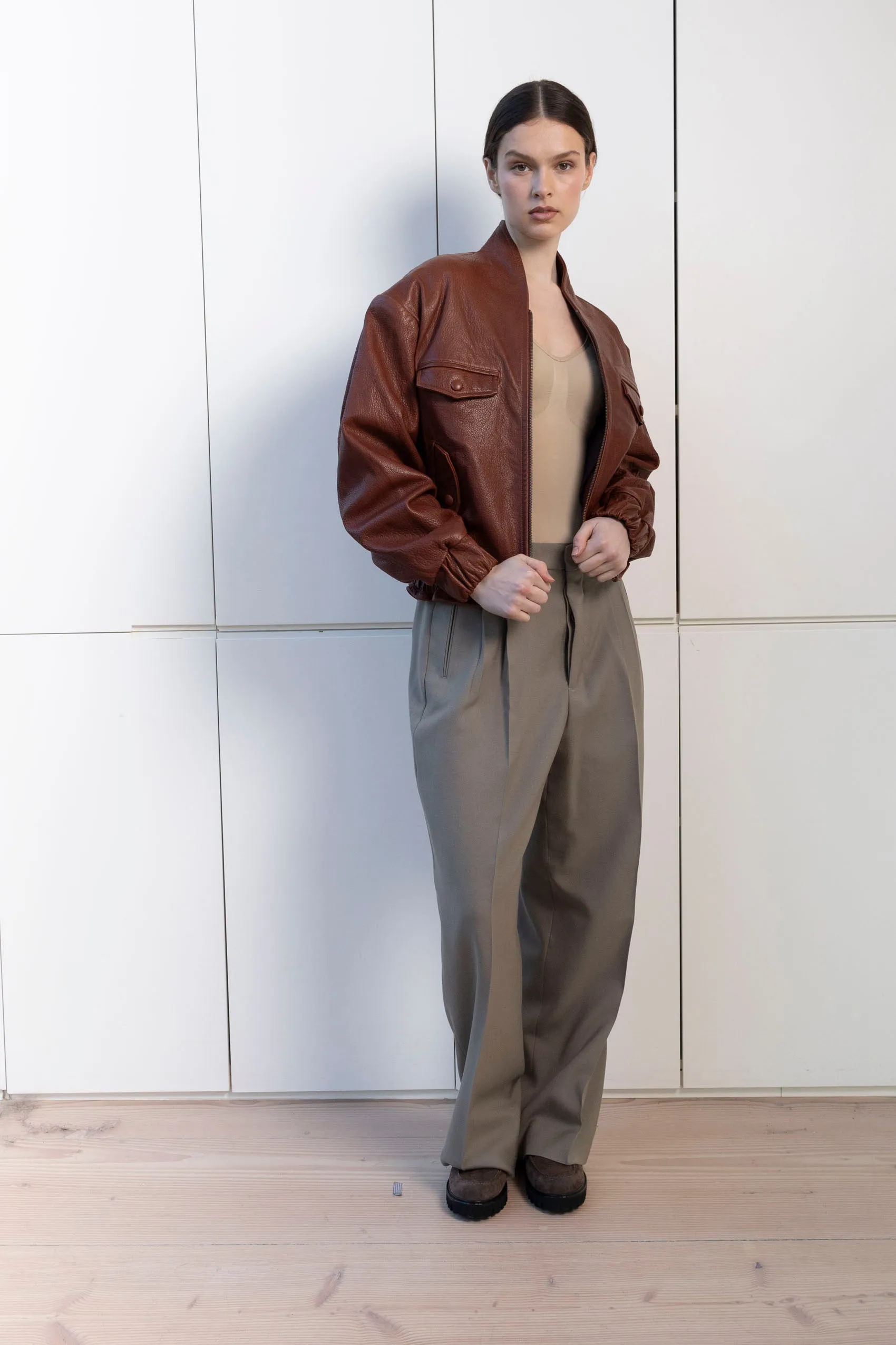 Frankie Leather Bomber sold by DUCIE