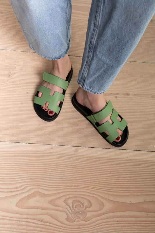 Harley Grained Leather Slides sold by DUCIE