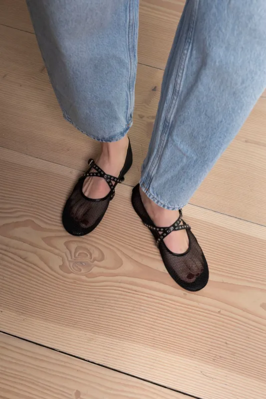 Maria Fishnet Flats sold by DUCIE