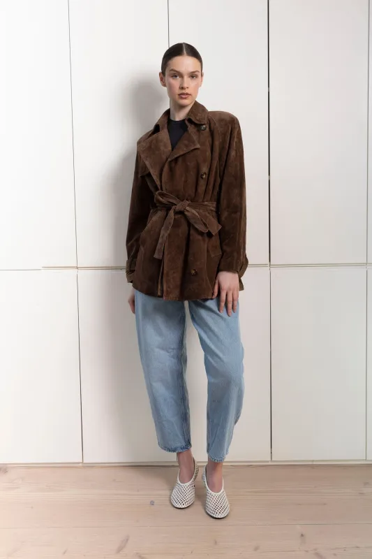 Lisa Suede Belted Jacket sold by DUCIE